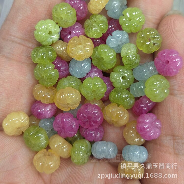冰种多彩碧玺色南瓜珠散珠批发 diy文玩佛珠手链项链玉石饰品配件