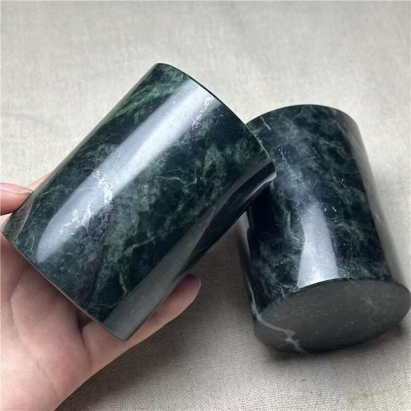 厂家天然藏玉药石茶杯水杯墨绿玉水杯磁性茶杯养生玉石杯子