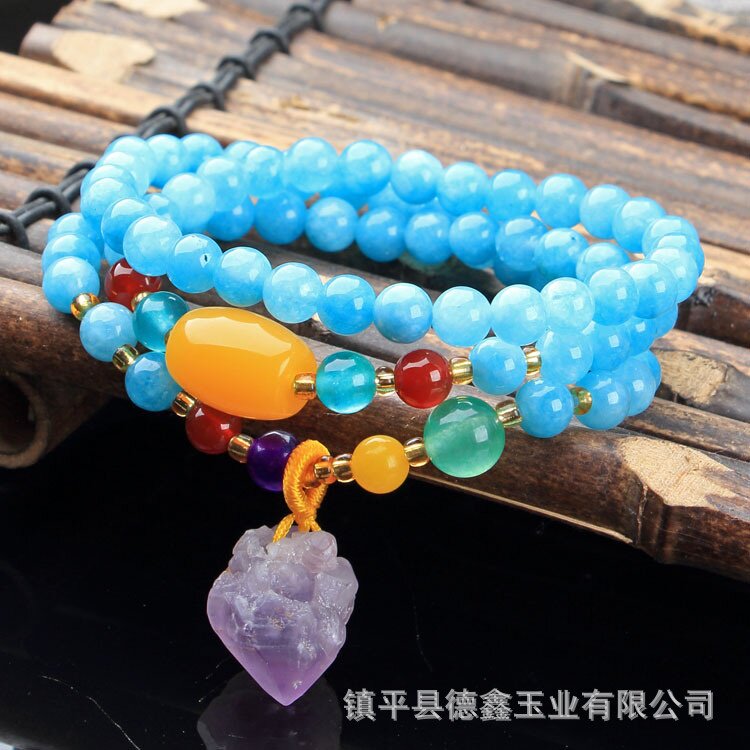 水晶多圈手链 女士DIY手链配蜜蜡 粉水晶3圈女式 天河石手链