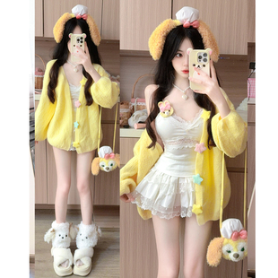 减龄日系针织开衫 甜美糖果色毛衣外套女秋冬宽松2025新款 中长款