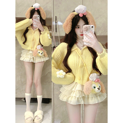 宸诗V领甜美宽松短款减龄毛衣女