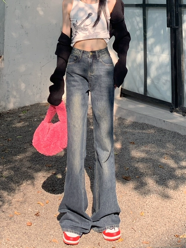 Tide, ретро осенние джинсы, штаны, штаны-клёш, в американском стиле, коллекция 2022, оверсайз, свободный крой, по фигуре