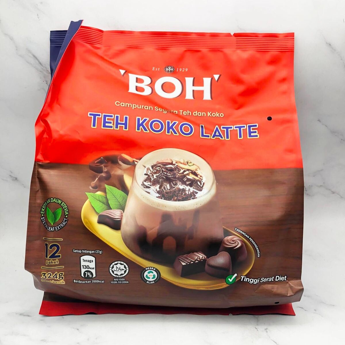 BOH 即溶可可拉茶Teh Koko Latte浓醇奶茶可可香12x27g办公室速溶