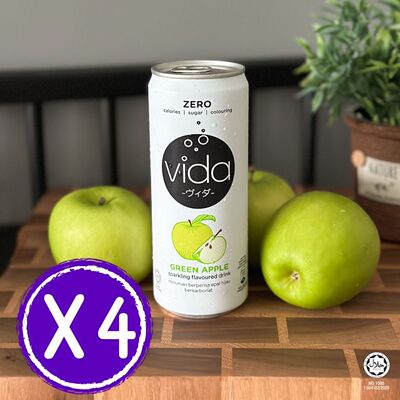 vida无糖气泡水青苹果味325mlx4无糖汽水无糖气水无糖梳打水零卡