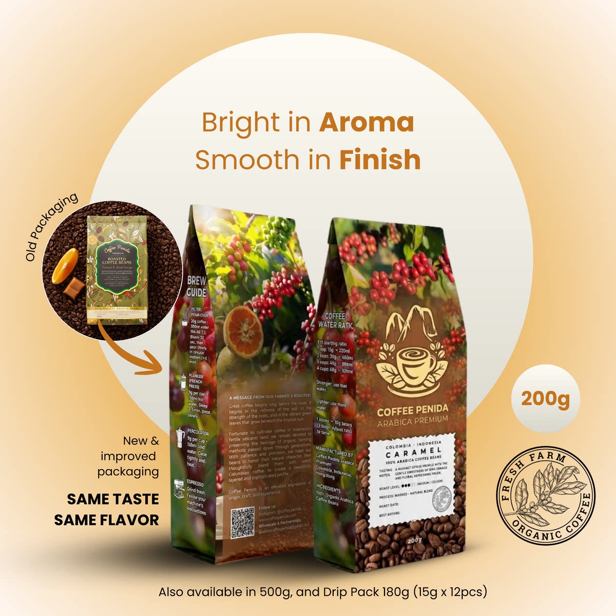 Coffee Penida焦糖味200克100%有机阿拉比卡豆中烘顺滑办公室提神