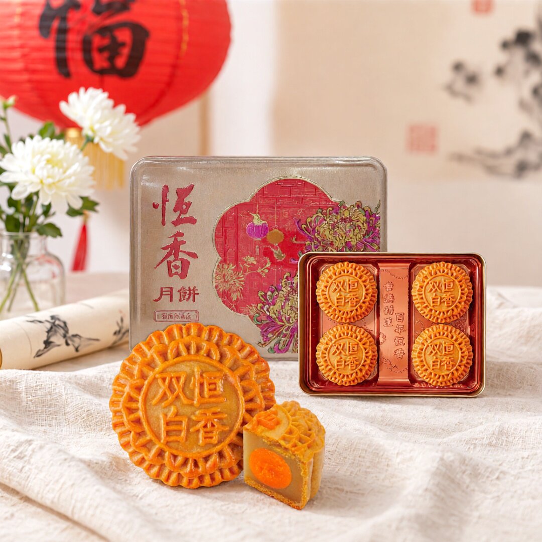 2025恒香双黄白莲蓉月饼(4个纯正莲蓉清甜香三大元素零食特产糕点
