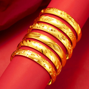 越南沙金梅花珍珠镍实心龙凤复古手镯女实心开口仿黄金镯子首饰