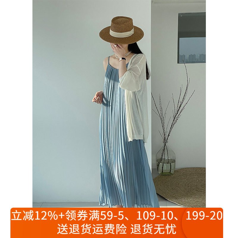 Outlets专柜正品 芷苁夕夏装新款风琴法式气质吊带宽松百褶连衣裙