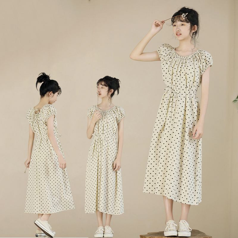 大童女装夏季连衣裙洋气波点长裙