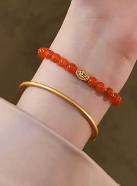 南红手链女新中式红色手链