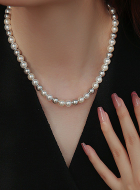 饰悟银饰秋冬毛衣混色珍珠项链女