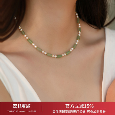 天然石红色串珠项链高级感毛衣链