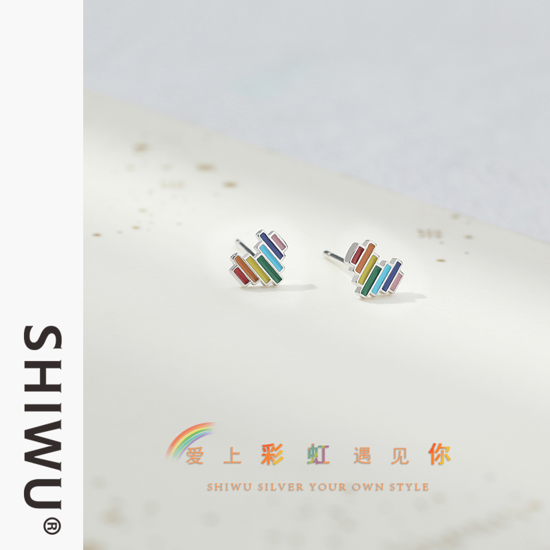 彩虹爱心小巧风防过敏网红耳钉