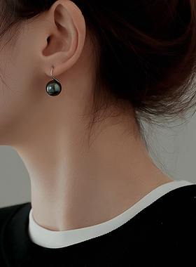 999纯银大溪地黑色珍珠耳钩耳钉轻奢高级感气质大气耳环2025新款