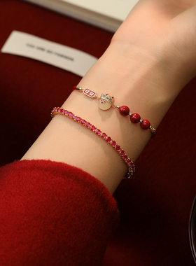 新款招财猫本命年2026新年红绳手链红玛瑙朱砂手饰女红色手绳马年