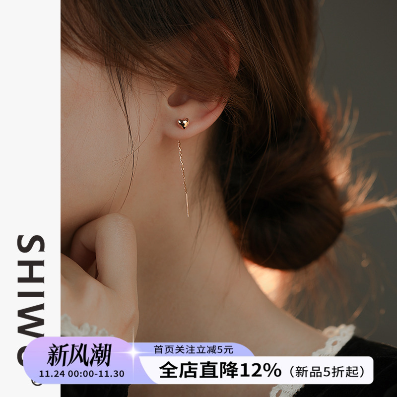 饰悟银饰金色纯银耳线女耳钉耳坠