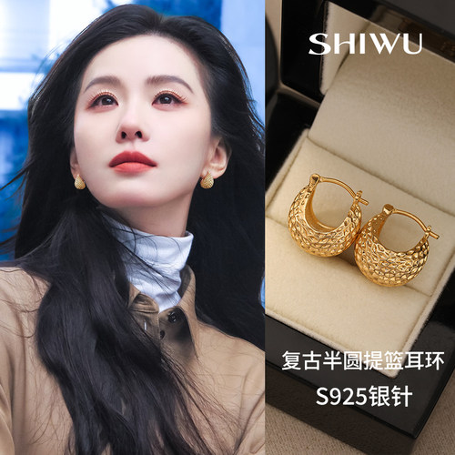复古金色半圆耳环秋冬百搭耳饰女