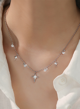 满天星四芒星锆石流苏锁骨链
