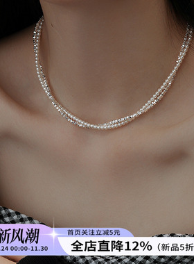 饰悟银饰碎银子珍珠项链锁骨链女