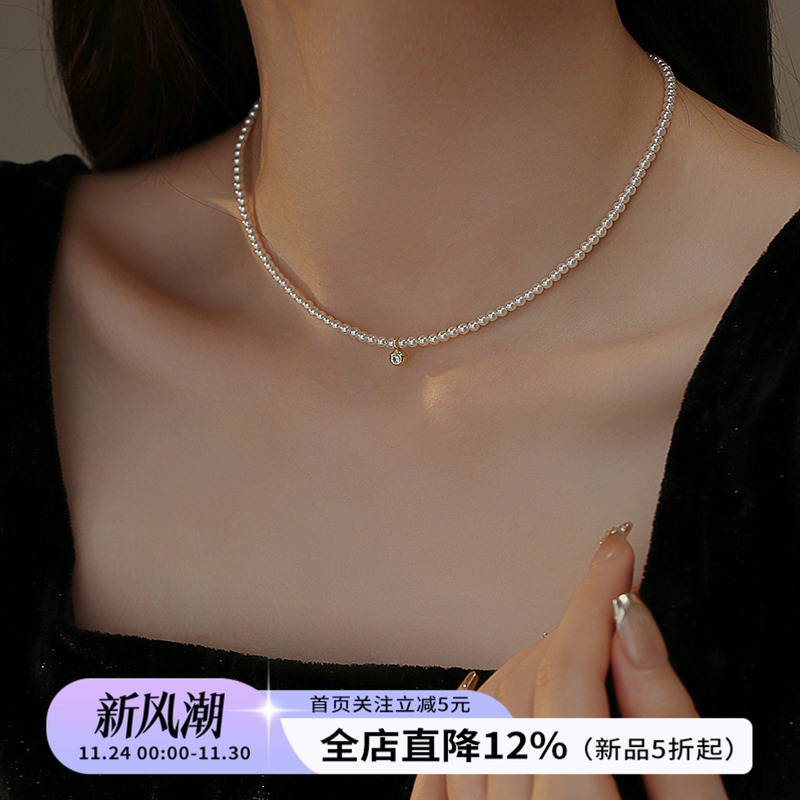 饰悟银饰施家珍珠S925银锁骨链女