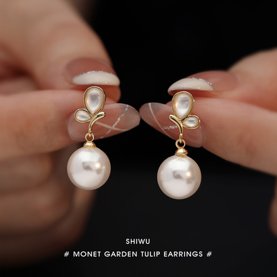 饰悟银饰蝴蝶珍珠耳钉精致耳饰女