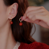红玛瑙耳扣2026新款 秋冬红色耳饰配大衣耳环圈圈复古耳钉女 爆款