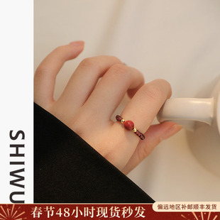 饰悟银饰石榴石朱砂戒指女设计小众新年适合过年戒指2026年新款潮