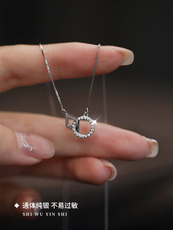 Серебряное ожерелье 饰悟银饰999纯银项链轻奢小众2024新款锁骨链女生足银简约银项链