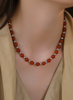 饰悟银饰女红色甜酷毛衣链大气