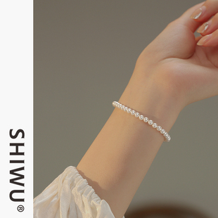 施家正圆珍珠手链小米珠手串女款饰品高级感百搭弹力绳可叠戴串珠