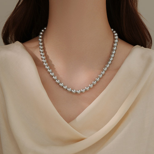 饰悟灰色真多麻珍珠项链女高级感