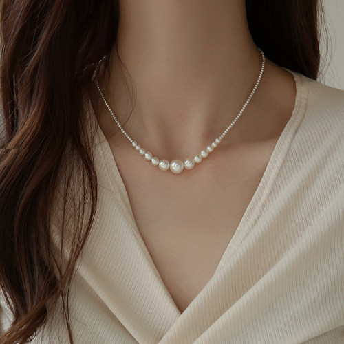 饰悟银饰渐变正圆珍珠公主链女