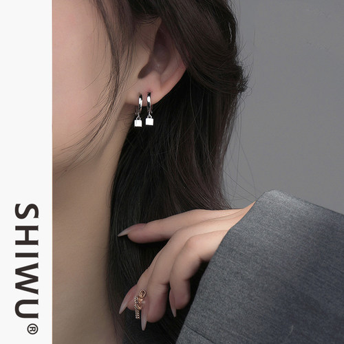 饰悟银饰方块精致耳扣纯银银耳坠