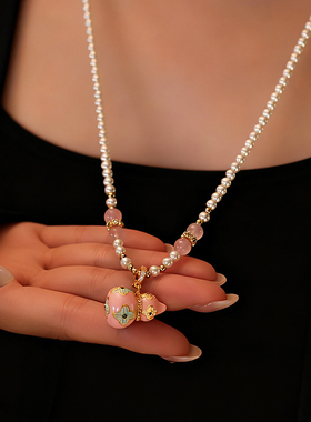 秋冬毛衣链长款珍珠项链滴釉葫芦轻奢小众新中式天然石串珠配饰女