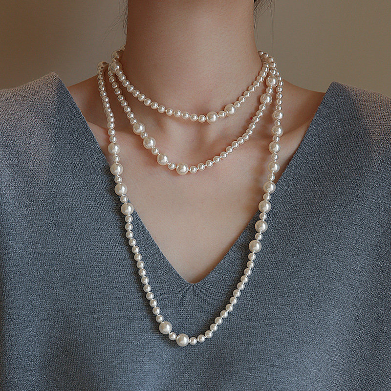 珍珠项链长款多层秋冬毛衣链女叠戴项链高级感轻奢法式小香风气质