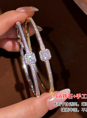 方糖闪钻手镯6A锆石女轻奢精致满钻手工镶嵌手链时尚气质手饰送礼