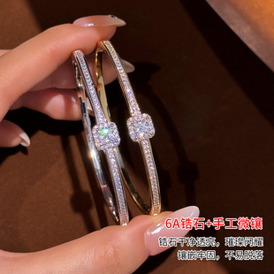 方糖闪钻手镯6A锆石女轻奢精致满钻手工镶嵌手链时尚气质手饰送礼