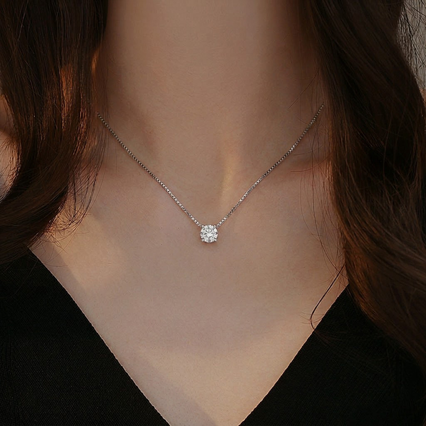 超闪玫瑰金色牛头方形火彩锆石项链2026新款爆款高级感钻石锁骨链