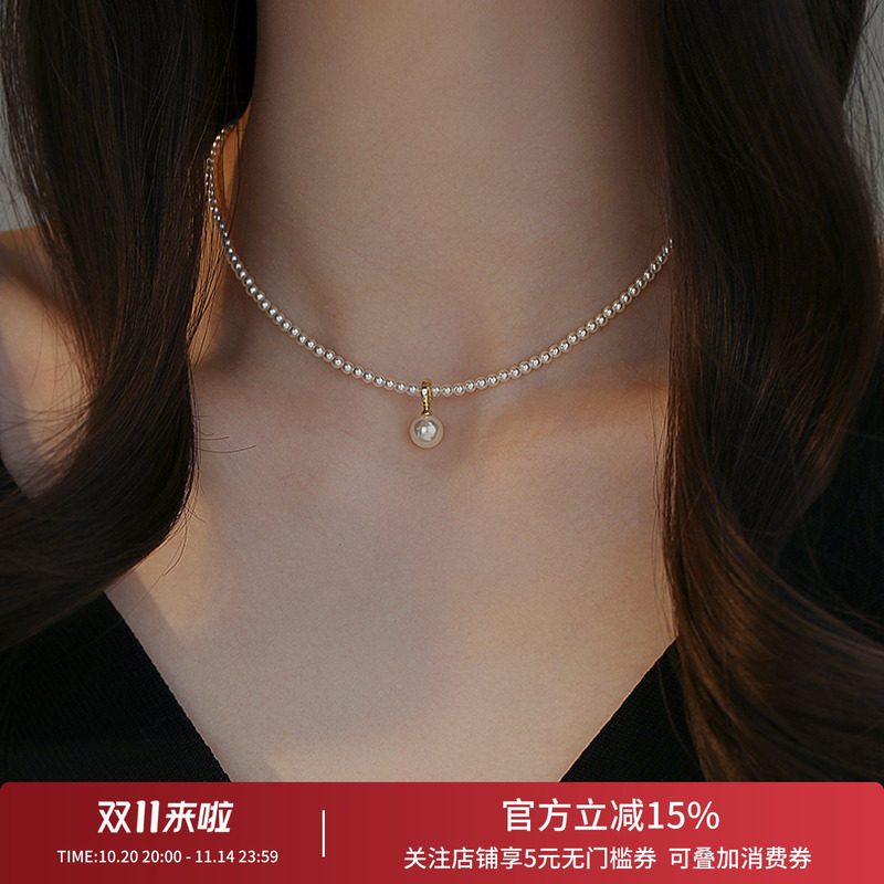 饰悟银饰施家小米珠珍珠项链女