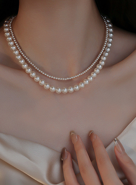 双层珍珠项链叠戴颈链女2026新款爆款毛衣链轻奢高级感秋冬锁骨链