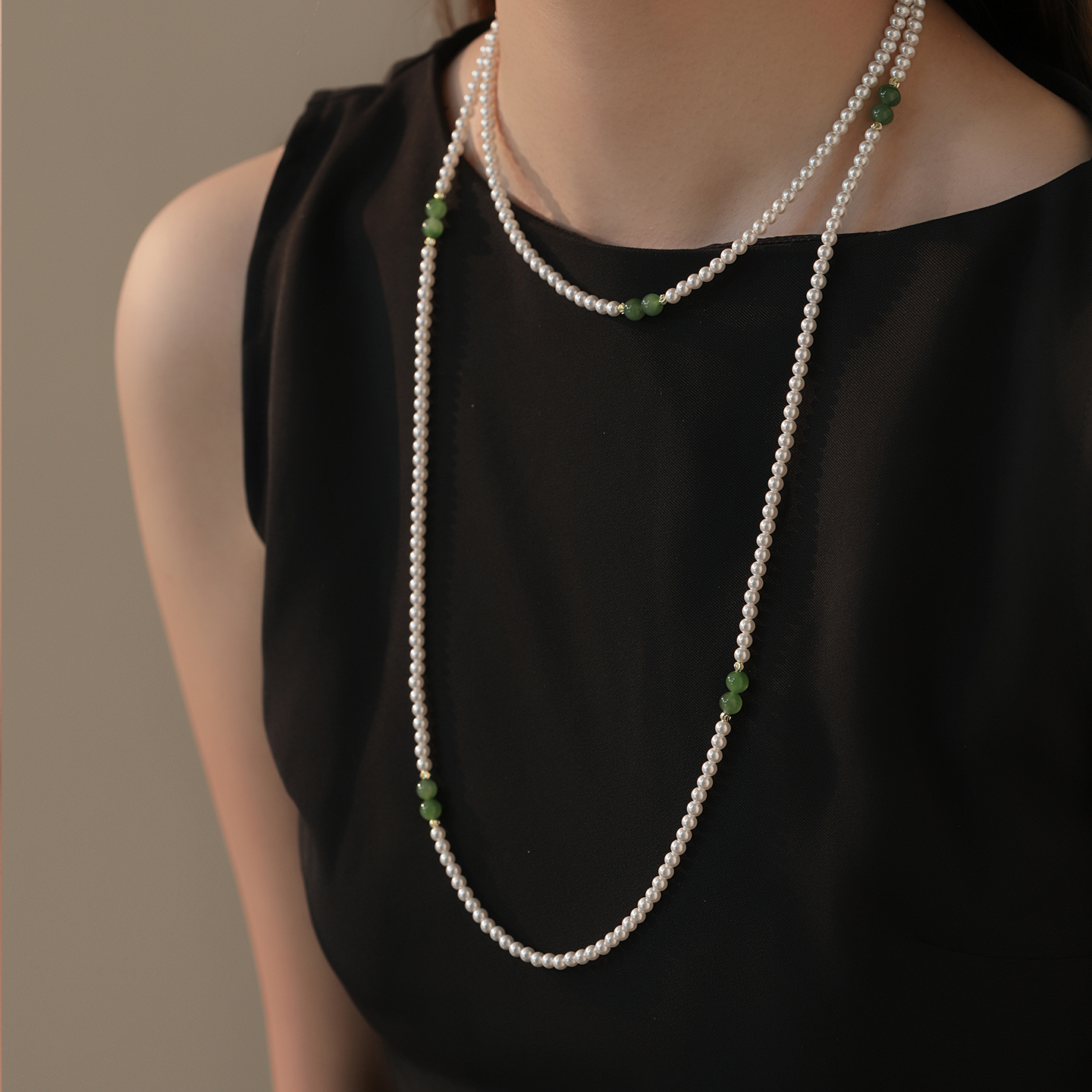 新中式和田玉项链长款珍珠项链