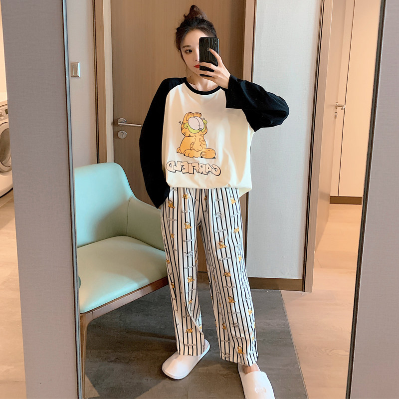 加菲猫睡衣女春夏纯棉长袖可爱卡通外穿甜美学生家居服秋冬季套装