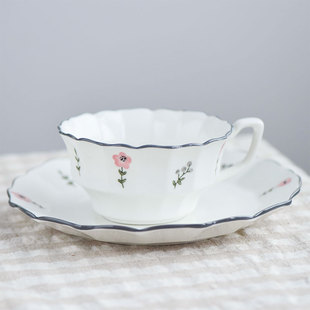 艾沃克 小清新碎花咖啡杯碟套装北欧下午花茶杯点心盘拿铁拉花杯