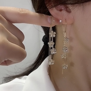 韩国流苏长款花朵耳环女轻奢高级感小众耳线耳坠2022年新款潮耳饰