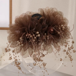 灿若繁星2024秋冬新款 珠珠流苏抓夹高级感轻奢蓬松鲨鱼夹百搭发饰