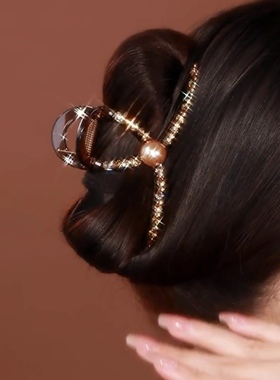 亚克力气质闪钻灰色鲨鱼夹精致简约抓夹后脑勺发抓优雅盘发头饰