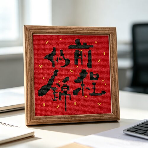 2026新款带框十字绣喜庆福字桌面摆件年轻人治愈简单线绣diy刺绣