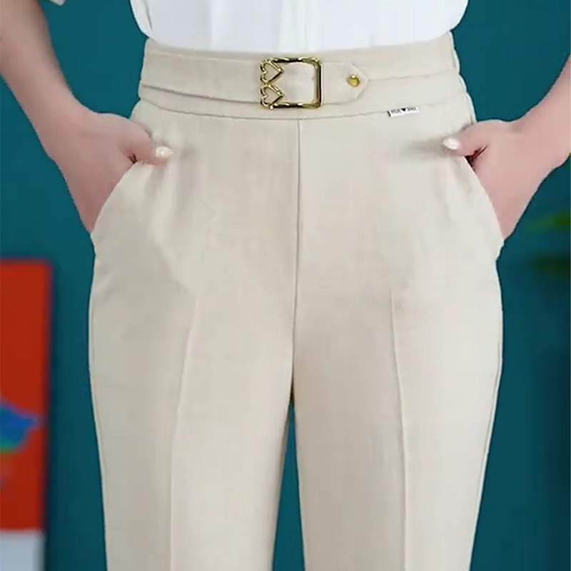 2025春夏新款气质冰丝麻微喇裤女