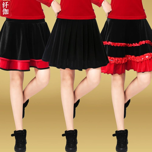 纤伽 Демисезонная бархатная танцующая юбка, для среднего возраста