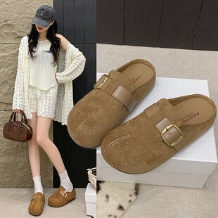 皮带扣装饰包头勃肯鞋女小众厚底居家外穿拖鞋一脚蹬懒人鞋马蹄鞋